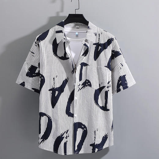 【超大码】【新款DFF】特大码男装胖子细条纹工装衬衫宽松加肥加大纯棉透气衬衣短袖潮男胖子男士半袖 商品图2