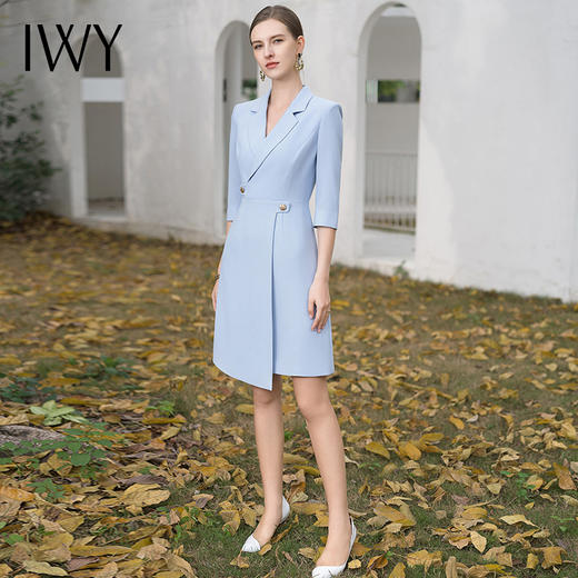 IWY/气质蓝色主持人连衣裙女职业装夏季套裙西装裙子高级感医美工作服Q1106 商品图3