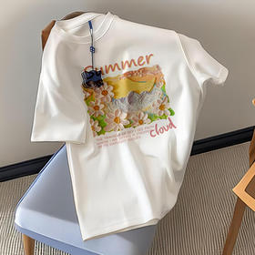 【69.9/任选2件】港风新款重磅纯棉质感短袖t恤女，夏季复古高级感别致漂亮情侣上衣-QQ