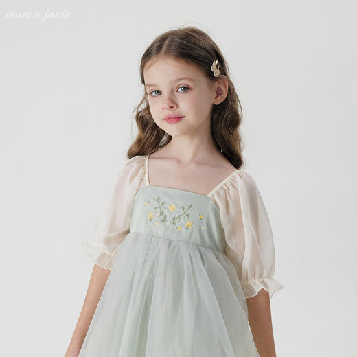 马克珍妮女童新中式汉服绣花网纱连衣裙儿童裙子夏装新款240877 商品图3