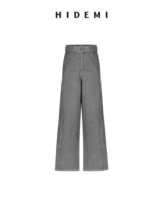 HIDEMI 极简高腰腰带式水洗做旧彩色口袋羊腿型茧型牛仔裤 商品图14