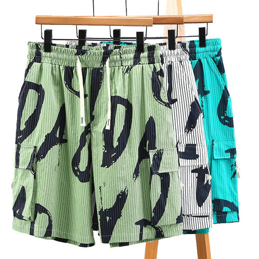 【超大码】【新款DFF】潮牌夏季纯棉宽松细条纹加肥加大码工装短裤透气沙滩裤男休闲外穿五分裤胖子 商品图5