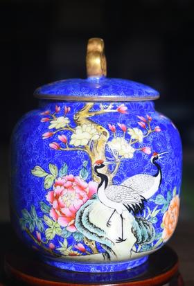 蓝地富贵长寿茶叶罐