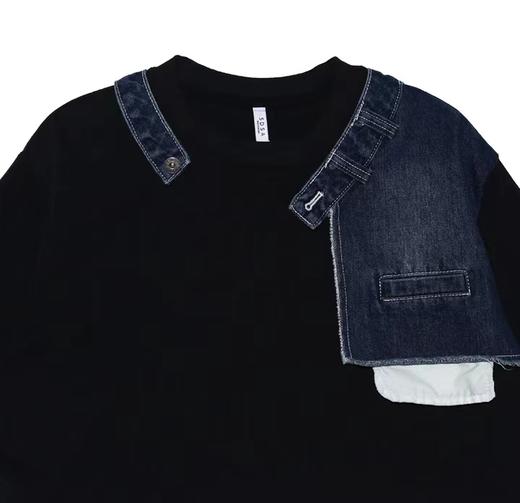 T217夏季新款牛仔拼接情侣短袖夏复古宽松圆领美式假两件百搭T恤 商品图3