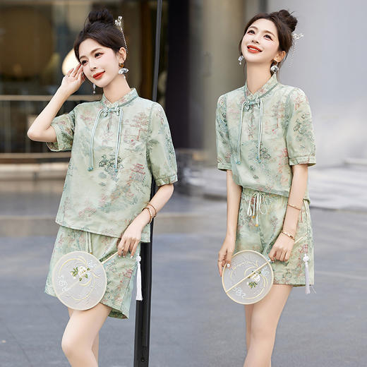 新中式国风套装气质洋气，时尚减龄显瘦短裤两件套HR-QMC6187 商品图3