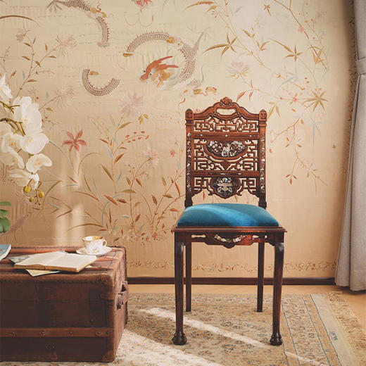 【已售】独角鹿西洋古董19世纪法国出品VIARDOT东方风格瑞兽花鸟主题母贝镶嵌单人椅一对 商品图1