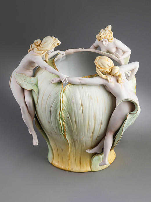 独角鹿西洋古董1894-1900年代德国出品新艺术风格少女主题陶瓷花瓶摆件 商品图1