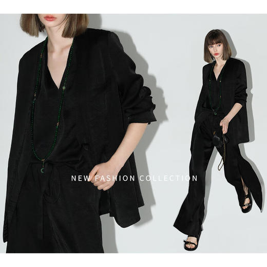 COCOBELLA奢感贡针假两件肌理缎面西装女春夏通勤外套SI0006-2 商品图2