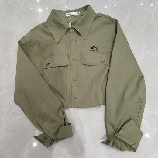 12GD双口袋长袖时尚短款衬衫40205（绿） 春季 402181032105 商品图4