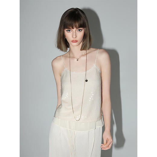 COCOBELLA亮片绣拼接双层雪纺吊带内搭可外穿气质背心VT0005 商品图2