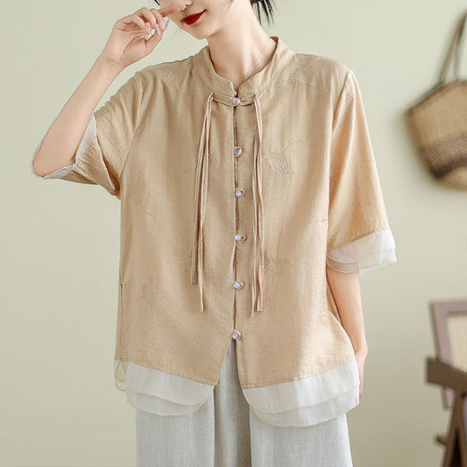 GYH 8369复古短袖中式衬衫时尚洋气小衫T恤 商品图1