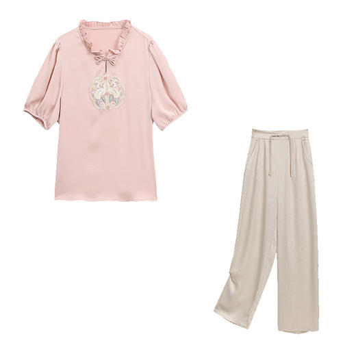 HR WHA821-69气质时尚新中式风刺绣舒适透气两件套裤 商品图4