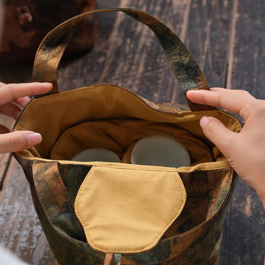 暗香疏影 千里江山茶事包 多功能手提旅行便携茶具收纳包加厚加棉带隔层布袋 商品图3