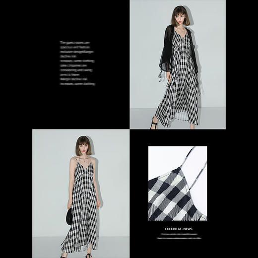 COCOBELLA垂坠黑白格子吊带长裙飘逸大摆海边度假连衣裙FR105 商品图3