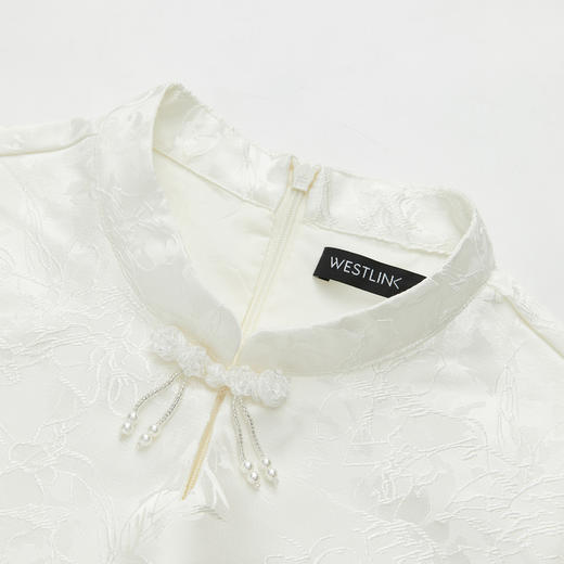 西遇国风收腰A摆连衣裙新款杏色气质提花褶皱新中式女装V0041090 商品图5