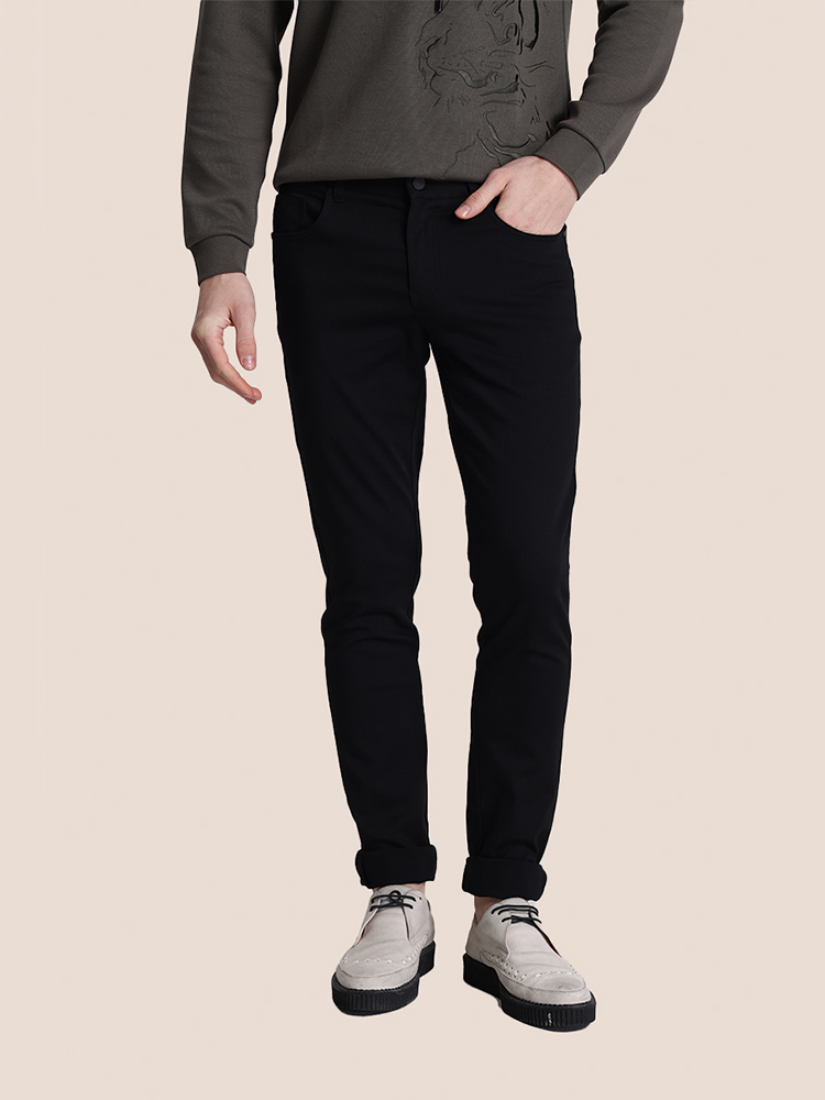 callisto黑色聚酯纤维混纺牛仔裤 STJPW008C