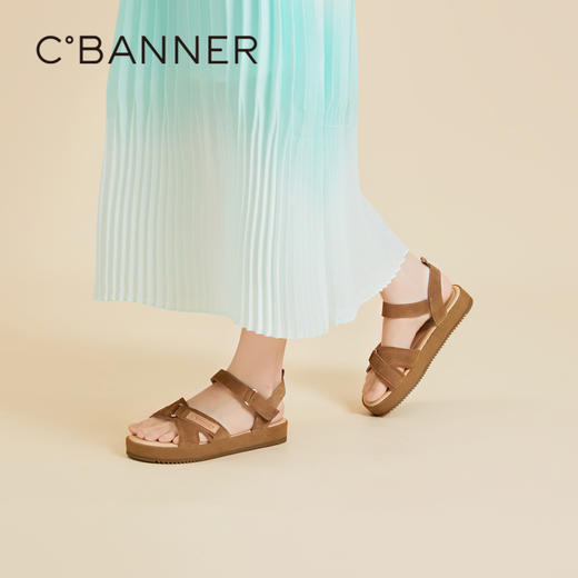 千百度平底休闲凉鞋女夏季魔术贴度假海滩凉鞋A24322613 商品图4