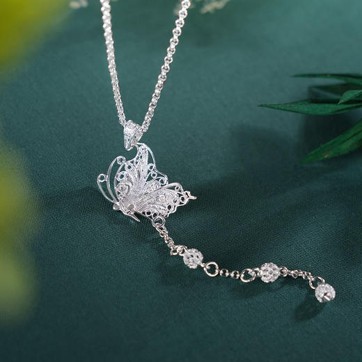 子佩集S990银【庄周一梦】套链项链【MXTL018】纯银花丝珐琅彩蝴蝶2404 商品图2