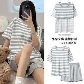 「49.9包邮！数套可选」2024年短袖睡衣女夏季薄款棉质带胸垫家居服防凸点可外穿套装上衣内衣