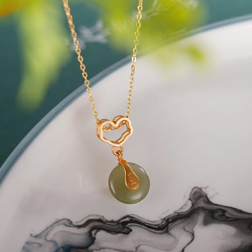 子佩集S925银【芳意】青玉套链项链【WSB7677】纯银古法银镀金2404 商品图3