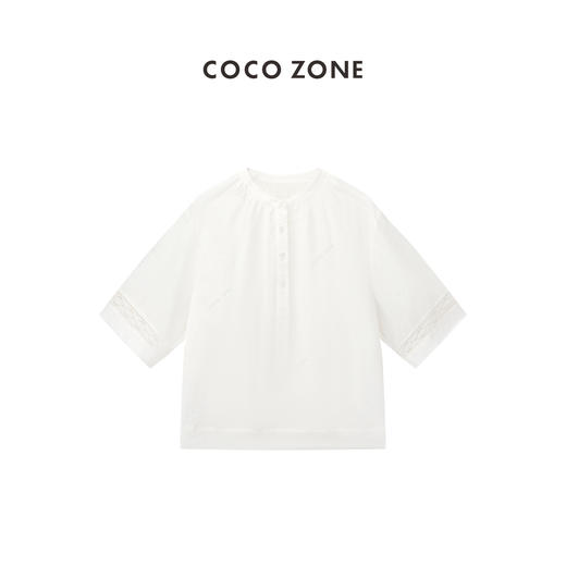 COCO ZONE"百合”夏季简约圆领单排扣设计衬衫气质通勤短袖上衣CC1B0985 商品图0