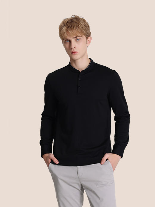 callisto黑色聚酯纤维混纺长袖T恤 STTSL102C 商品图0