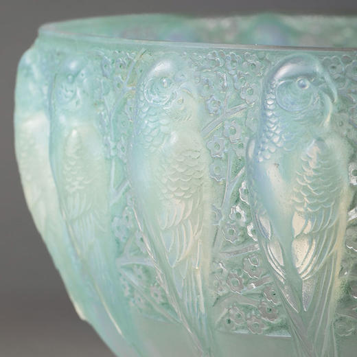 独角鹿西洋古董1931年法国出品「Perruches鹦鹉」款蓝绿色欧泊水晶碗 商品图1