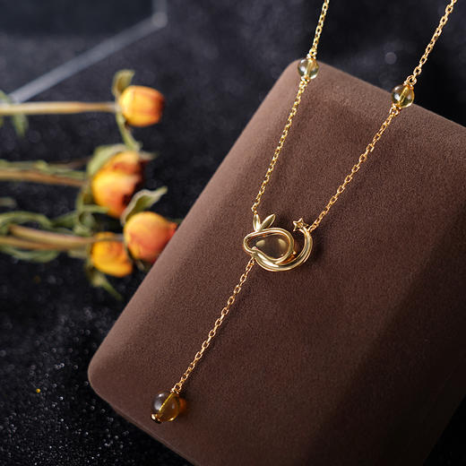 子佩集S925银【星月兔】套链项链【S15】纯银琥珀镀金蓝珀2404 商品图2