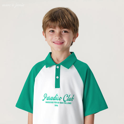 【棉感速干】马克珍妮2024年夏装新款男女童撞色短袖polo衫240323 商品图4