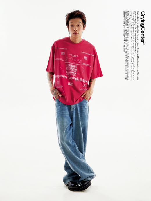 CryingCenter 好多蘑菇玫粉色短袖tee 休闲情侣宽松 哭喊中心 商品图1