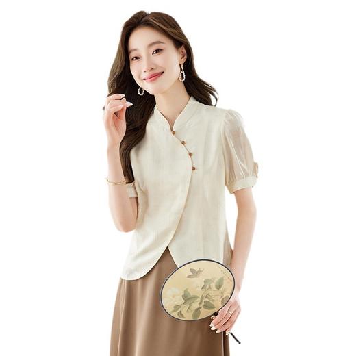 HT-8528新中式轻国风短袖上衣女夏季设计感温柔风小众气质立领衬衫 商品图4