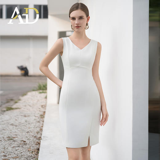 AD白色职业连衣裙女时尚简约西装搭配背心裙子夏季新款V领无袖裙 商品图1