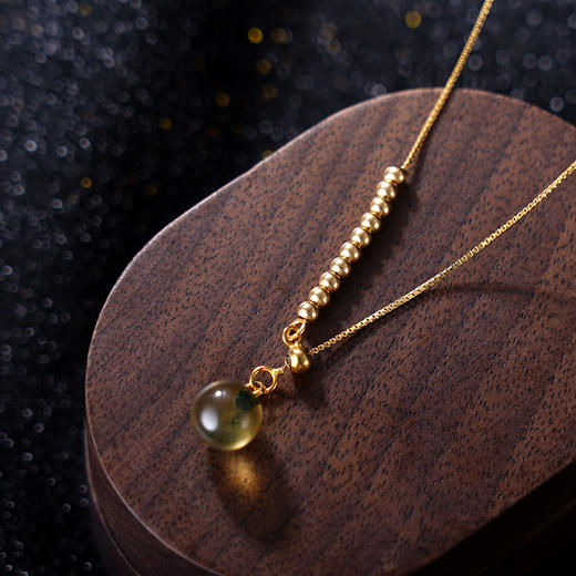 子佩集S925银【影入清波】套链项链【D853】纯银琥珀镀金蓝珀2404 商品图1