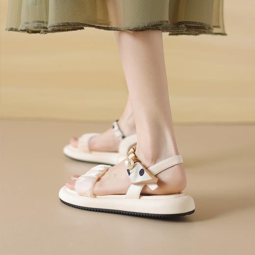 阿么手工女鞋一字带网纱丝带凉鞋夏外穿高级感2025新款软底2.5CM 商品图2