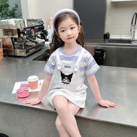 【女童库洛米假两件背带裙套装】2024新款小女孩洋气背带短袖裙两件套 商品图5