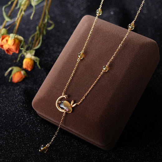 子佩集S925银【星月兔】套链项链【S15】纯银琥珀镀金蓝珀2404 商品图1