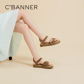 千百度平底休闲凉鞋女夏季魔术贴度假海滩凉鞋A24322613