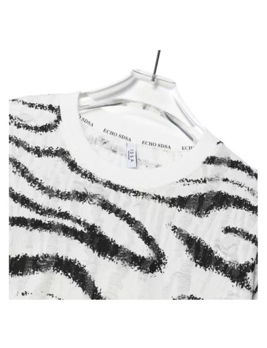 T498新款黑白斑马纹圆领长袖打底衫宽松休闲百搭ins潮流T恤 商品图2