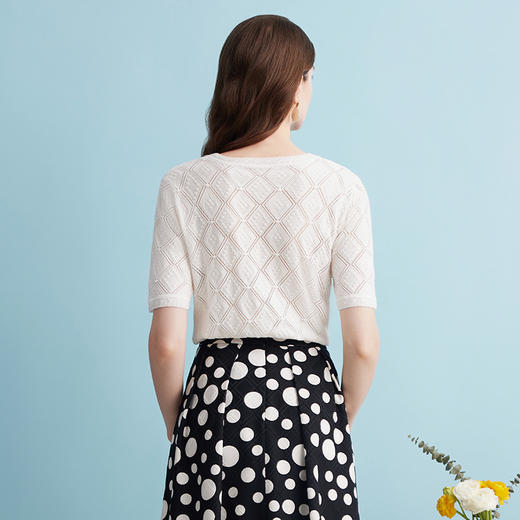 EITIE爱特爱夏季新款舒适轻薄透气修身显瘦菱形短袖针织衫B2401322 商品图9