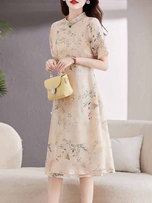 夏装新款，气质盘扣立领时尚复古改良旗袍印花修身显瘦连衣裙HR-WJ83139 商品图4