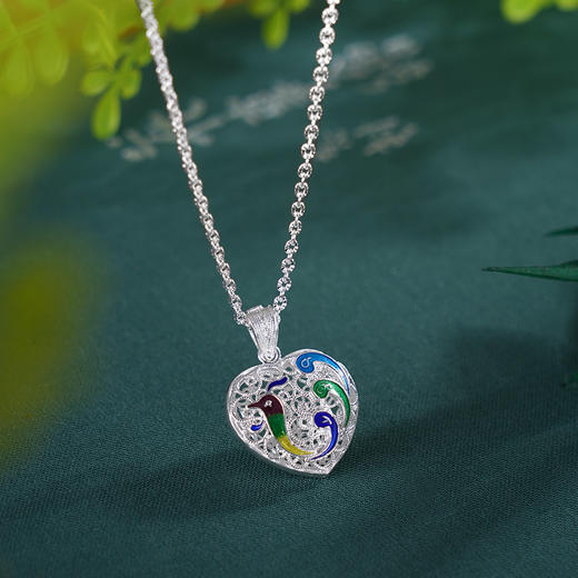 子佩集S990银【瑶池凤往】套链项链【MXTL011】纯银花丝珐琅彩爱心桃心凤凰2404 商品图0