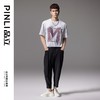 PINLI品立2024夏季新款男士字母烫钻圆领短袖T恤上衣BG242111042 商品缩略图1