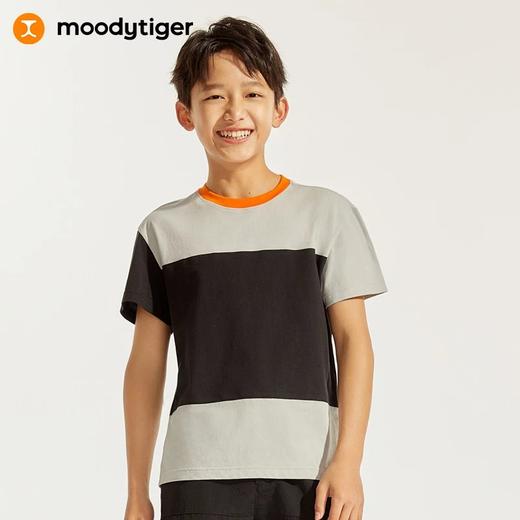 【24年夏新品】moodytiger男童撞色运动休闲圆领拼接短袖T恤42110104 商品图0