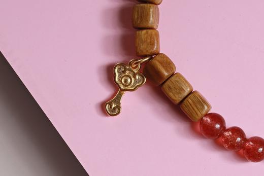 LT0015°绿檀四方来财珠|粉草莓如意吊坠手链手串 商品图4