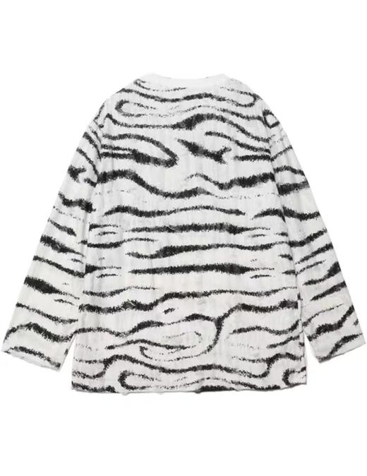 T498新款黑白斑马纹圆领长袖打底衫宽松休闲百搭ins潮流T恤 商品图1