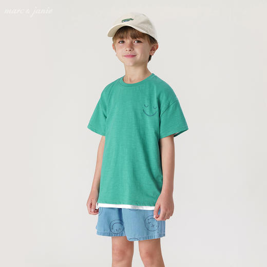 马克珍妮夏装新款 男童竹节棉笑脸印花短袖T恤230853 商品图3