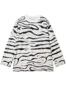 T498新款黑白斑马纹圆领长袖打底衫宽松休闲百搭ins潮流T恤