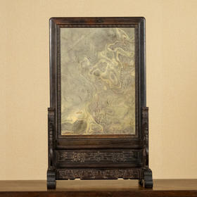 清 紫檀镶绿石雕夔龙纹插屏