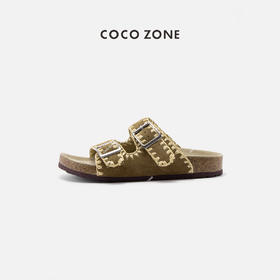 COCO ZONE"波士托”设计感双扣一字露趾百搭拖鞋休闲度假外穿女鞋CC2B0765
