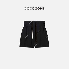 COCO ZONE 2023新款通勤风纯色高腰短裤腰系绳阔腿裤 23C18686